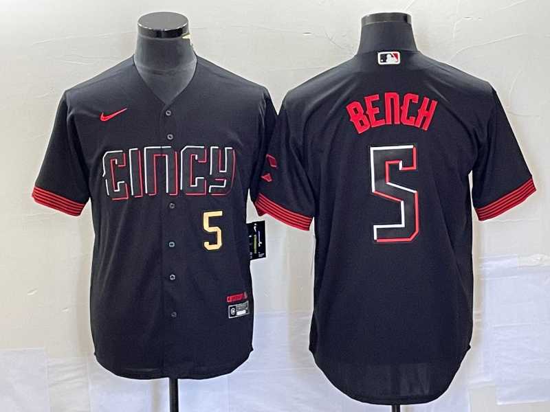 Men%27s Cincinnati Reds #5 Johnny Bench Number Black 2023 City Connect Cool Base Stitched Baseball Jersey
